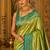 parrot green kanjivaram silk blend woven work traditional saree