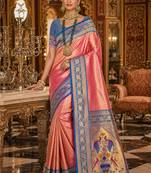 pink kanjivaram silk blend woven work traditional saree