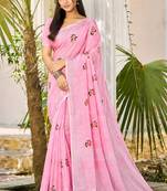 light pink linen woven work traditional saree