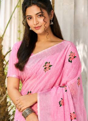 light pink linen woven work traditional saree 2