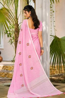 light pink linen woven work traditional saree 4