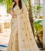 cream linen woven work traditional saree