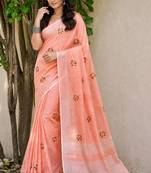 peach   linen woven work traditional saree