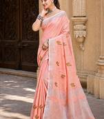 peach linen woven work traditional saree