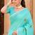 aqua blue linen woven work traditional saree