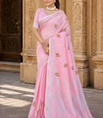 pink linen woven work traditional saree