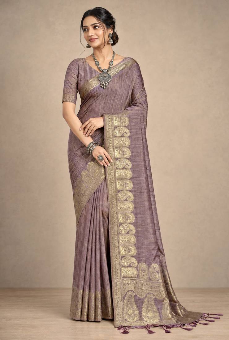 brown assam silk blend woven work traditional saree