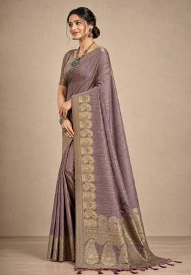 brown assam silk blend woven work traditional saree 3
