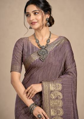 brown assam silk blend woven work traditional saree 4