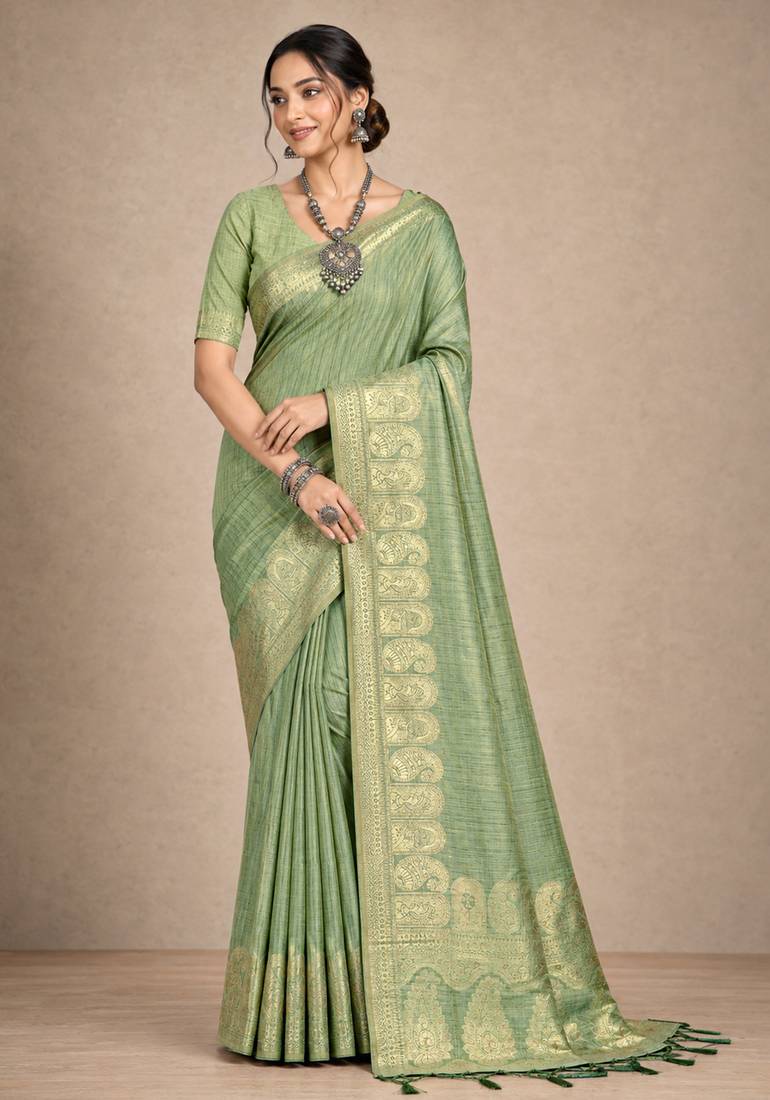 light green assam silk blend woven work traditional saree