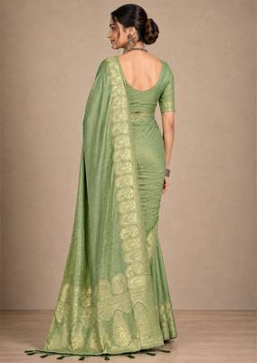 light green assam silk blend woven work traditional saree 2