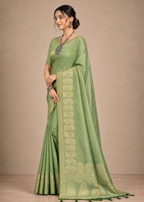 light green assam silk blend woven work traditional saree 3