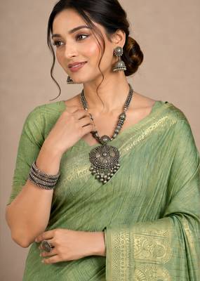 light green assam silk blend woven work traditional saree 4