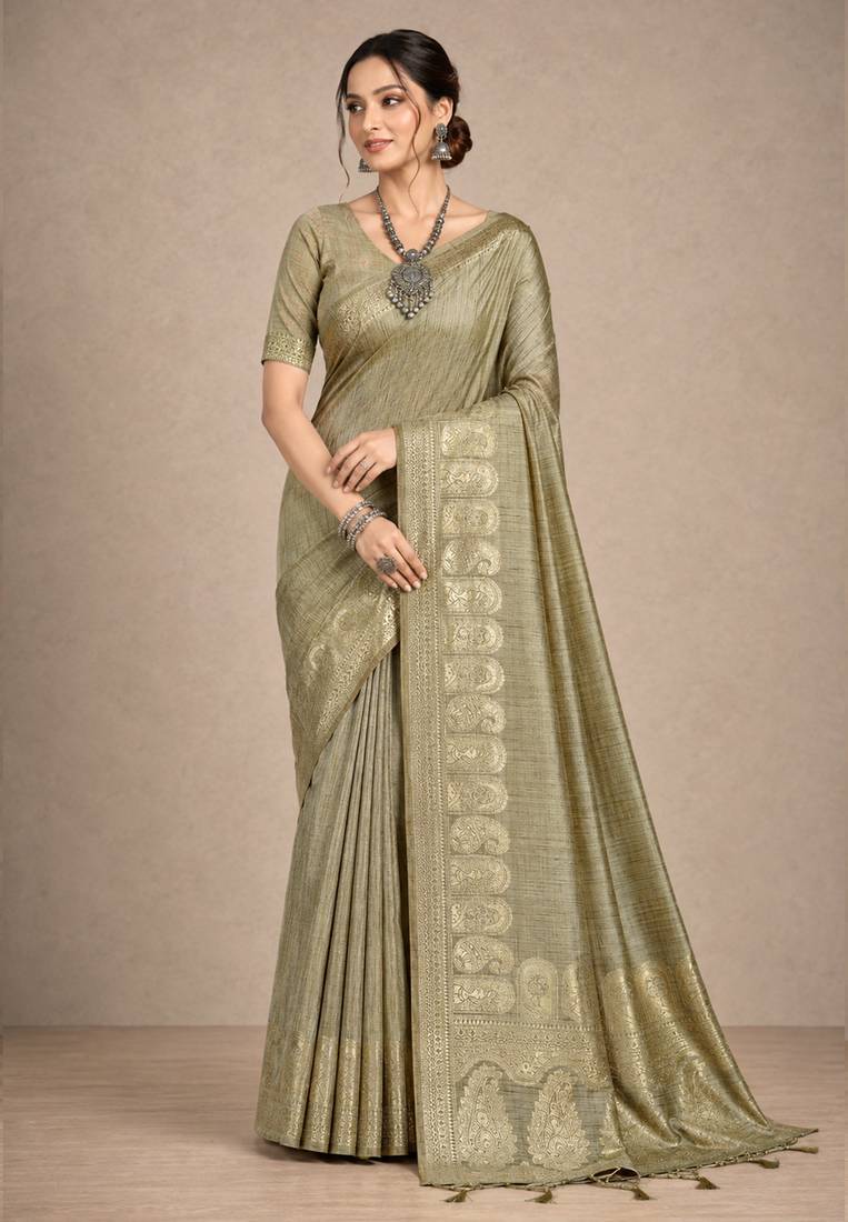 beige assam silk blend woven work traditional saree