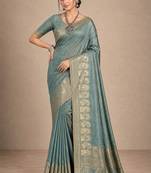 teal assam silk blend woven work traditional saree