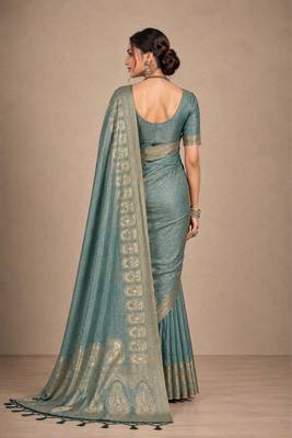 teal assam silk blend woven work traditional saree 2