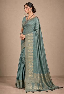 teal assam silk blend woven work traditional saree 3