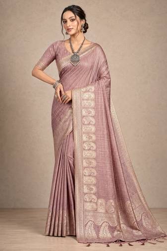 mauve assam silk blend woven work traditional saree