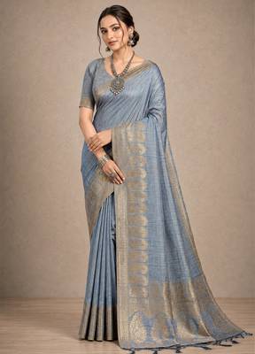 grey assam silk blend woven work traditional saree 1