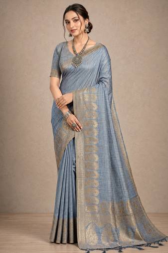 grey assam silk blend woven work traditional saree