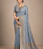 grey assam silk blend woven work traditional saree
