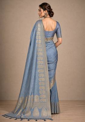 grey assam silk blend woven work traditional saree 2