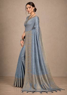 grey assam silk blend woven work traditional saree 3
