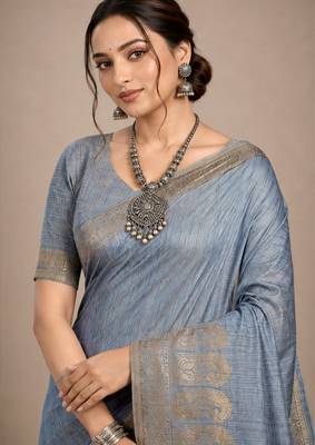 grey assam silk blend woven work traditional saree 4