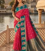 dark pink silk blend woven work traditional saree
