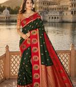 dark green silk blend woven work traditional saree