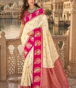 beige silk blend woven work traditional saree