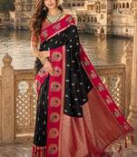 black silk blend woven work traditional saree