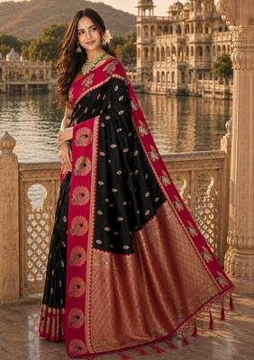 black silk blend woven work traditional saree 3