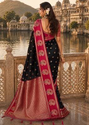 black silk blend woven work traditional saree 4