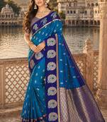 blue silk blend woven work traditional saree