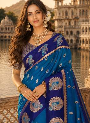 blue silk blend woven work traditional saree 2