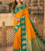yellow silk blend woven work traditional saree