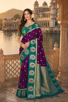 wine silk blend woven work traditional saree 1
