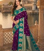 wine silk blend woven work traditional saree