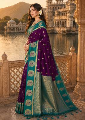 wine silk blend woven work traditional saree 3