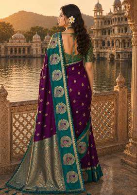 wine silk blend woven work traditional saree 4