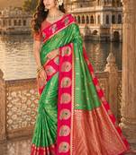 green silk blend woven work traditional saree