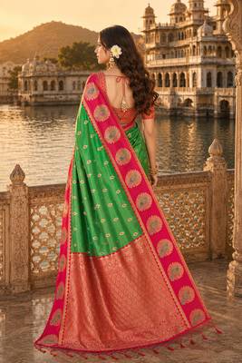 green silk blend woven work traditional saree 4