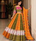 Mustard Yellow & Pink Navratri Lehenga Choli With Dupatta