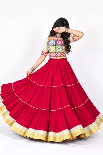 RED RAYON PARTY WEAR EMBROIDERY NAVRATRI LEHENGA CHOLI FREE SIZE SUPPORTED UP TO 44''
