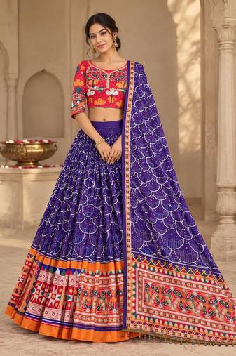 Purple Mirror Navratri Lehenga Choli With Dupatta