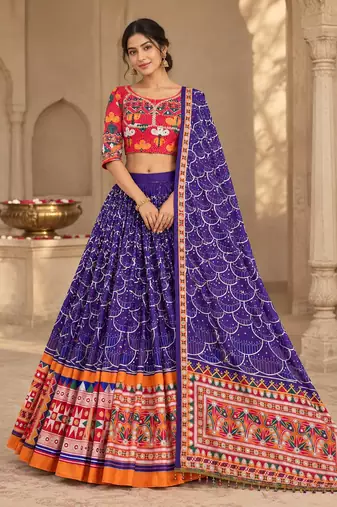 Purple Mirror Navratri Lehenga Choli With Dupatta