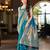 Teal blue patola Silk Blend saree with woven zari border & tassels