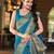 Teal blue patola Silk Blend saree with woven zari border & tassels