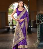 Purple patola Silk Blend saree with woven zari border & tassels